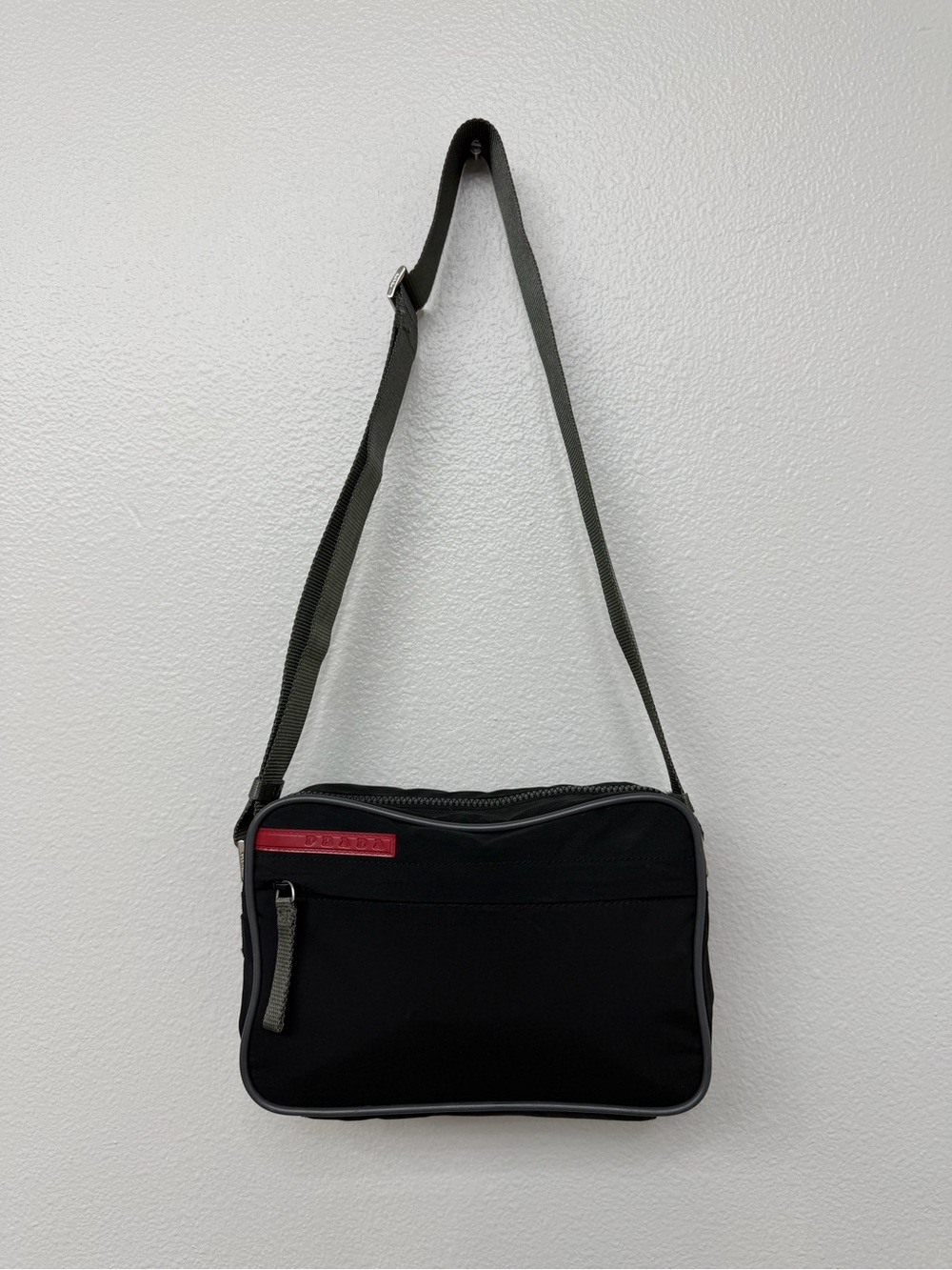 PRADA Sport Nylon Black Crossbody Shoulder Bag – Red Line